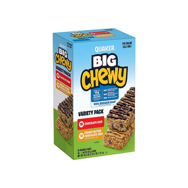 Paquete de 36 barras de granola masticables Quaker Big, paquete variado de 2 sabores (OU-Dairy)