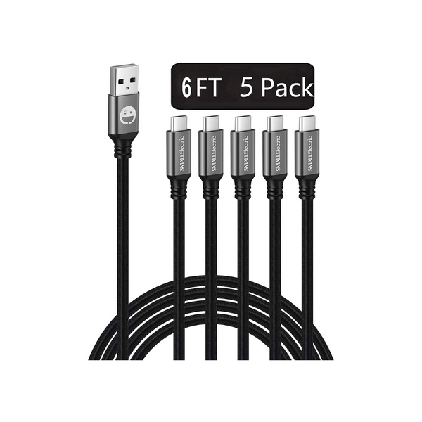 5 cables de carga rápida USB tipo C de 6 pies