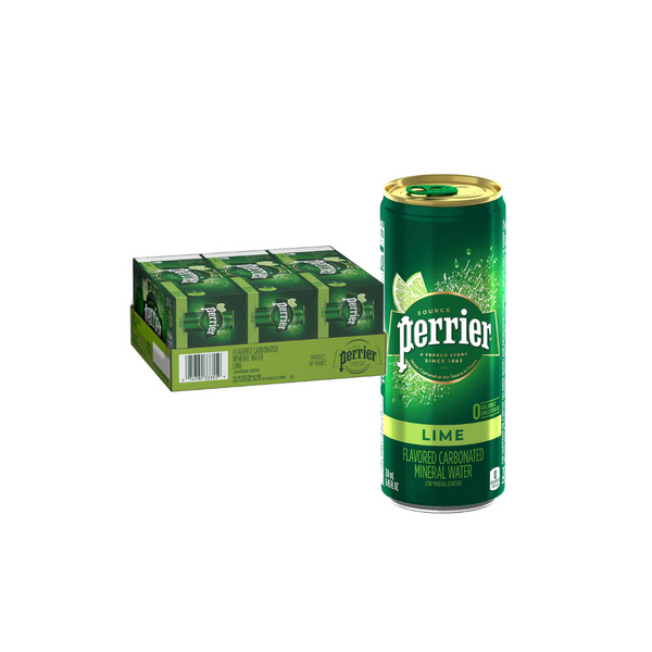 30 Cans Of Perrier Lime Flavored Carbonated Mineral Water