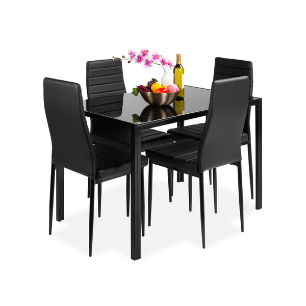 5-Piece Kitchen Dining Table Set w/ Glass Tabletop