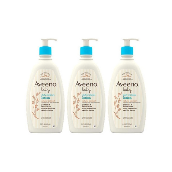 3 Bottles Of Aveeno Baby Daily Moisture Lotion