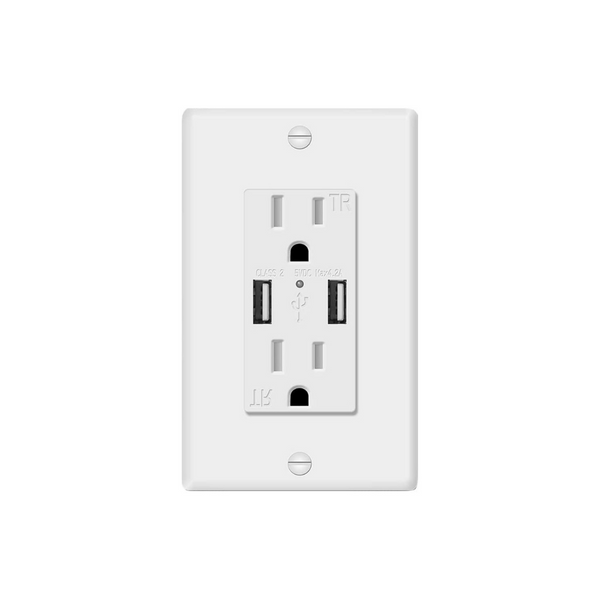 Toma de pared eléctrica mejorada con dos puertos USB de alta velocidad