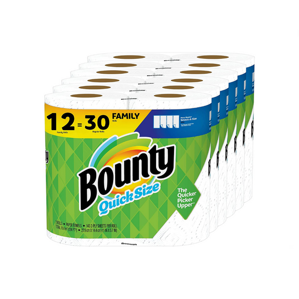 12 rollos familiares (30 rollos regulares) de toallas de papel Bounty 