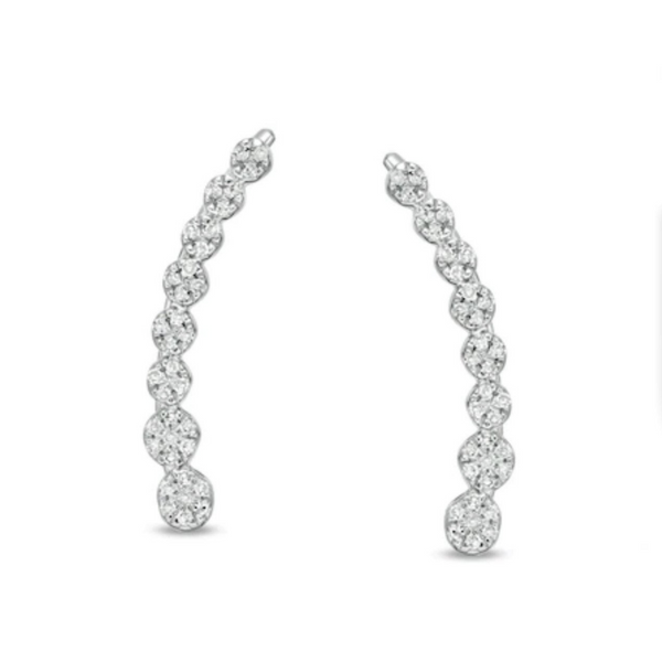 Curved Bar Diamond Ear Crawlers Earring In White Gold