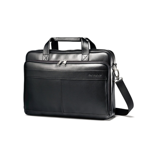 Maletín delgado de cuero Samsonite, negro, 16 pulgadas