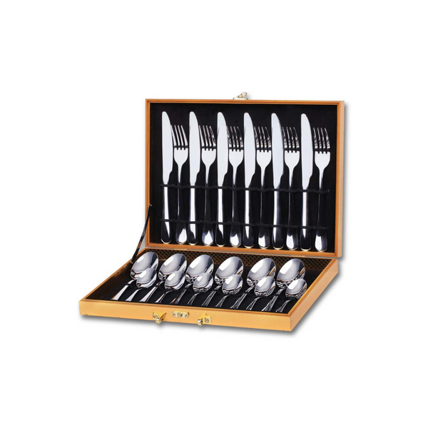 24-Piece Modern Flatware Utensils Set With Wooden Box