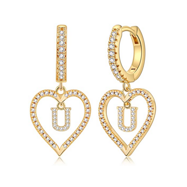 Aretes de corazón con circonita cúbica chapados en oro de 14 k (todos los ABC)