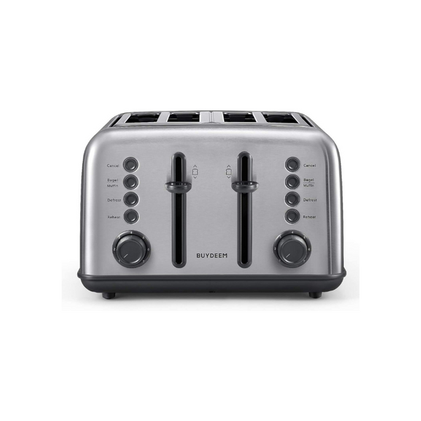 BUYDEEM  4-Slice Toaster, Extra Wide Slots, Retro Stainless Steel