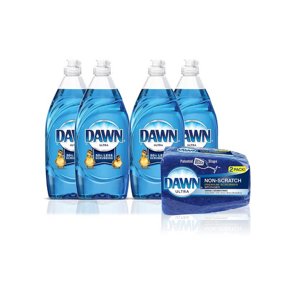 4 Bottles Of Dawn Ultra Dishwashing Liquid Dish Soap With 2 Sponges