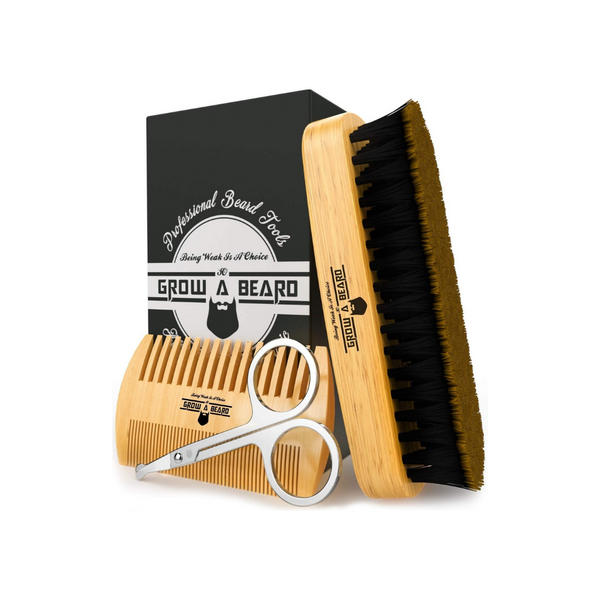 Beard Brush, Comb & Scissors Grooming Kit