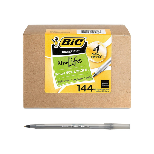 144 BIC Round Stic Xtra Life Ball Point Pens