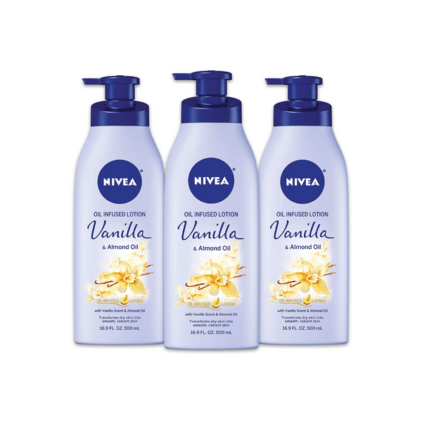 3 Bottles Of NIVEA Vanilla and Almond Oil Infused Body Lotion