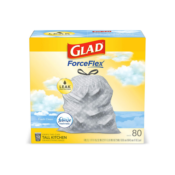 240 Glad ForceFlex Tall Kitchen 13 Gallon Drawstring Trash Bags