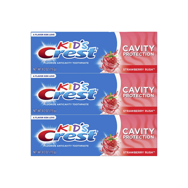 3 tubos de pasta de dientes Crest Kid's Cavity Protection con fluoruro Strawberry Rush