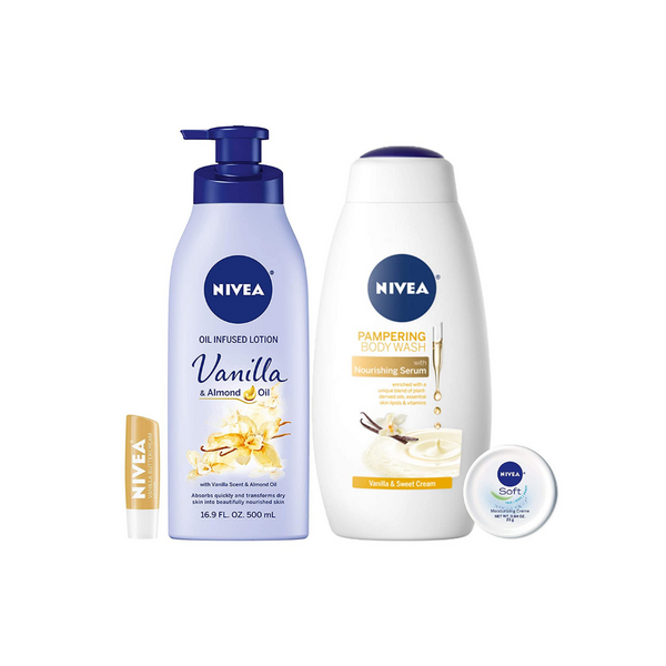 Paquete de kit de cuidado personal Nivea Very Vanilla de 4 piezas