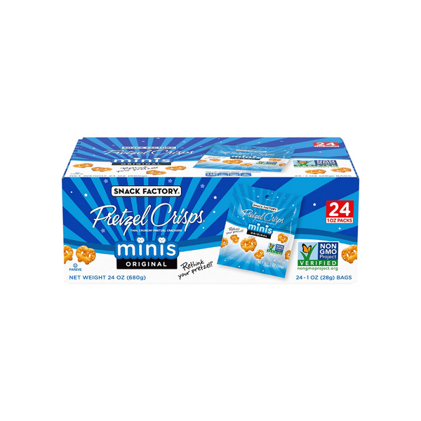 24 Bags Of Snack Factory Pretzel Crisps Minis