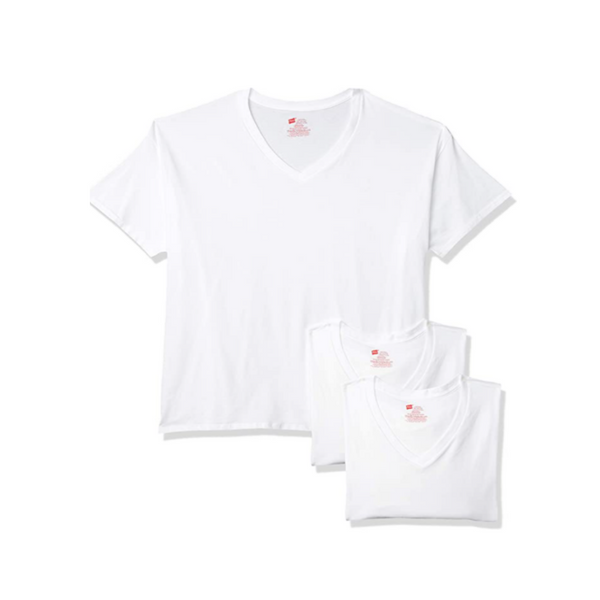 3 Hanes Men’s Tagless Stretch White V-Neck Undershirts