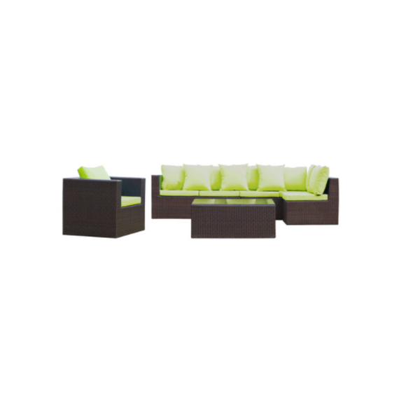 Garden 7-Piece Outdoor Rattan, Espresso with Green Cushion