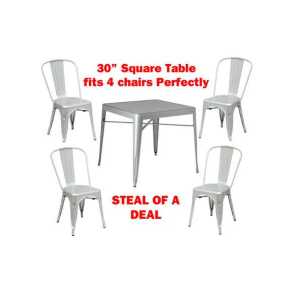 Tolix Dining Table with 4 Dining Chairs Set In Silver