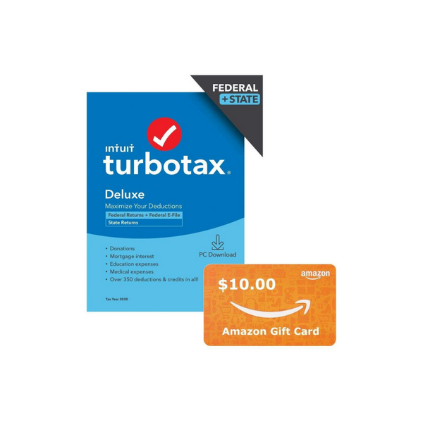 Paquete TurboTax Deluxe 2020 + tarjeta de regalo de Amazon de $10