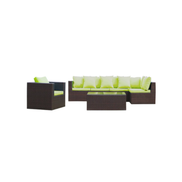 Garden 7-Piece Outdoor Rattan, Espresso with Green Cushion