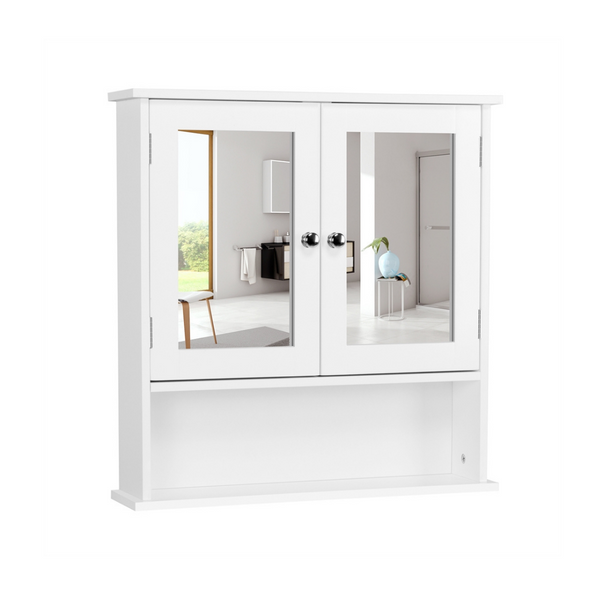 Wooden Wall Mount Cabinet with Double Mirror Doors