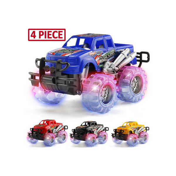 4 Pack 4 Colors Light Up Monster Truck Set with Flashing LED Wheels