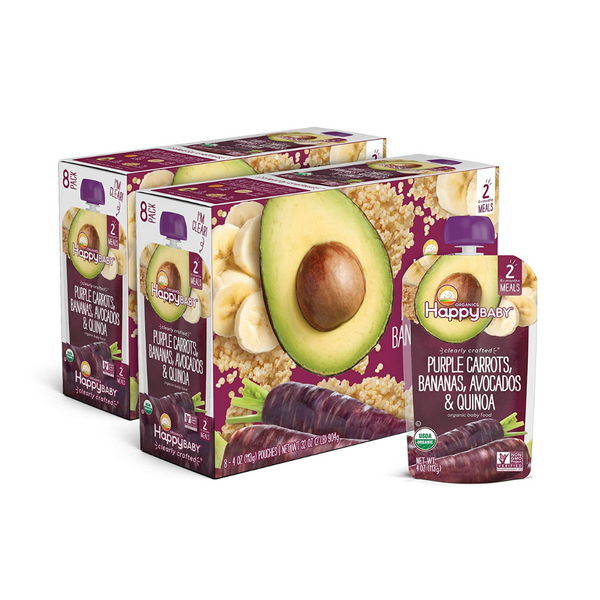 16 Pack Of Happy Baby Purple Carrots, Bananas, Avocados & Quinoa Pouches