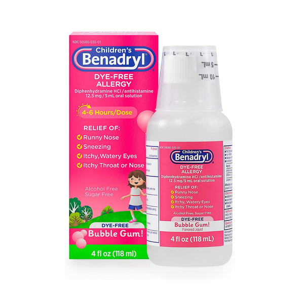 Children’s Benadryl Allergy Dye-Free Bubble Gum Flavor Liquid 4oz Bottle