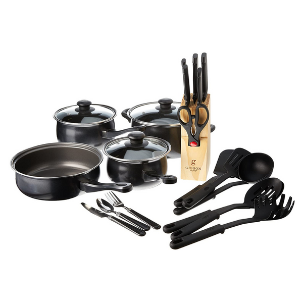 Juego de utensilios de cocina de acero al carbono Gibson Home Back to Basics de 32 piezas