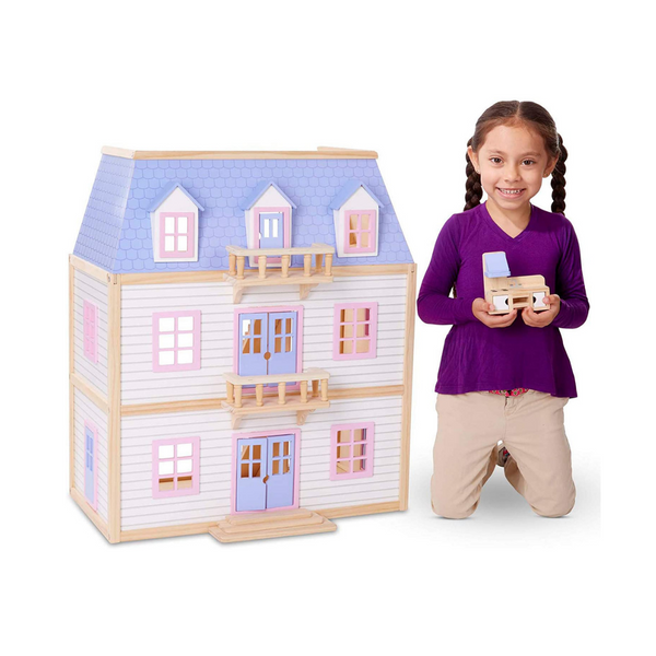 Melissa & Doug Modern Wooden Multi-Level Dollhouse With 19 Furniture Pieces