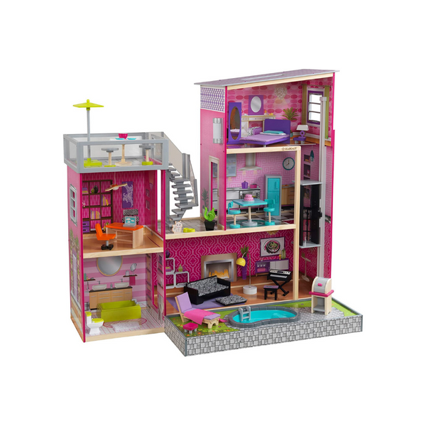 KidKraft Uptown Wooden Modern Dollhouse with Lights & Sounds, Pool and 36 Accessories