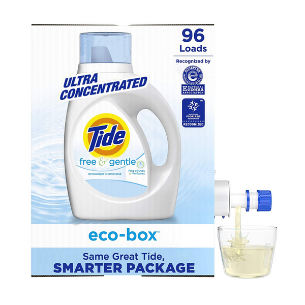 96 Load Tide Free and Gentle Eco-Box Liquid Laundry Detergent Soap