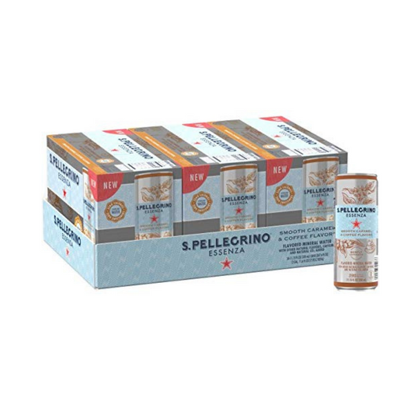 24 latas de 11.15 oz S. Pellegrino Essenza con cafeína sabor a caramelo dulce y café