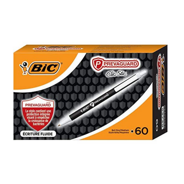 60 BIC PrevaGuard Clic Stic Ballpoint Pens