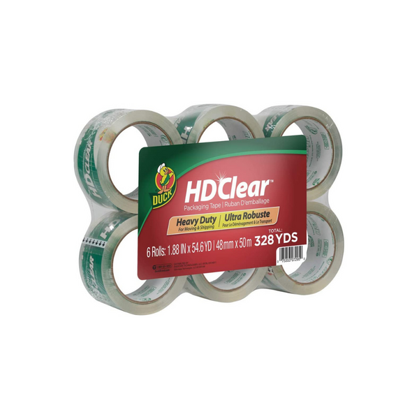 6 Heavy Duty Duck HD Clear Packing Tape Refills