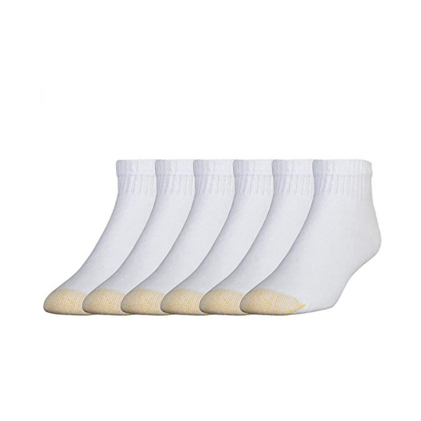 Paquete de 6 calcetines deportivos de algodón blanco con punta dorada para hombre