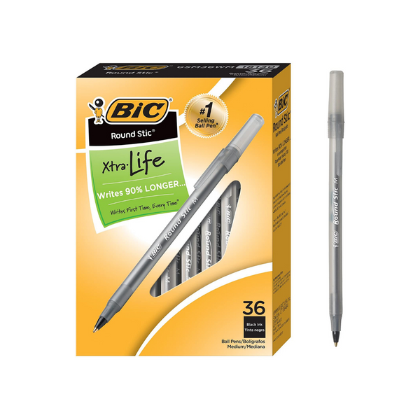 36 BIC Round Stic Xtra Life Ballpoint Pens