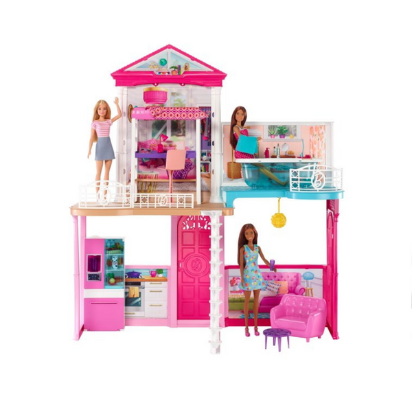 Barbie Dollhouse and Furniture Set With 3 Dolls