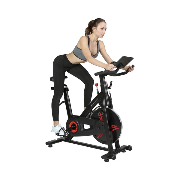 Finer Form Indoor Exercise Bike with 35 Lb Flywheel Belt-Driven Stationary Bike - Tablet iPad Holder