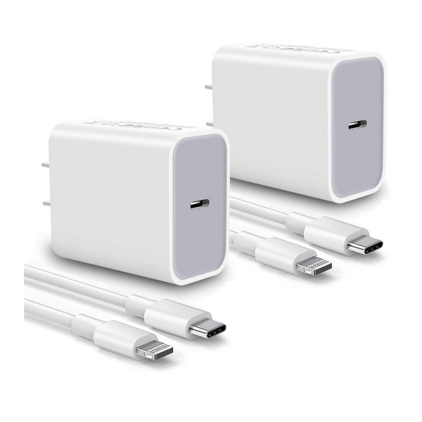 Paquete de 2 cargadores rápidos de pared USB C de 20 W con cables