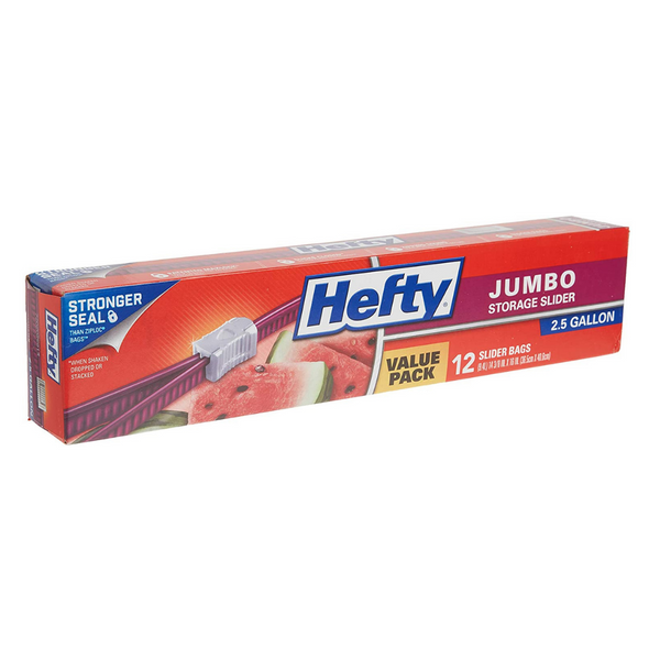 12 Hefty 2.5 Gallon Slider Food Storage Bags