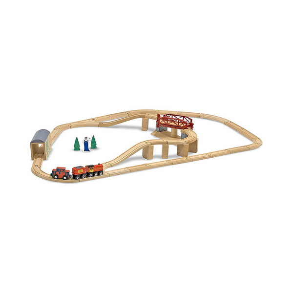 Melissa &amp; Doug Juego de tren de madera con puente giratorio