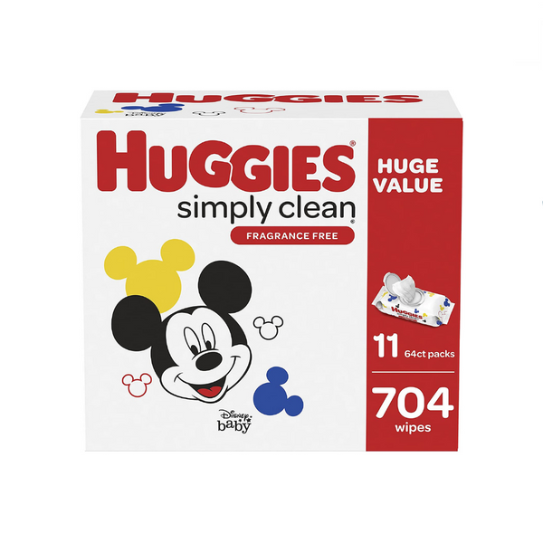 704 Huggies Unscented Simply Clean Baby Wipes In 11 Flip Lid Packs