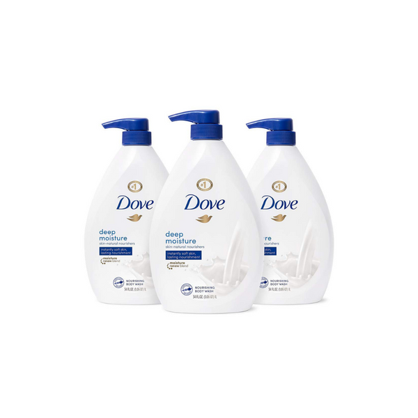 3 botellas de gel de baño Dove con bomba