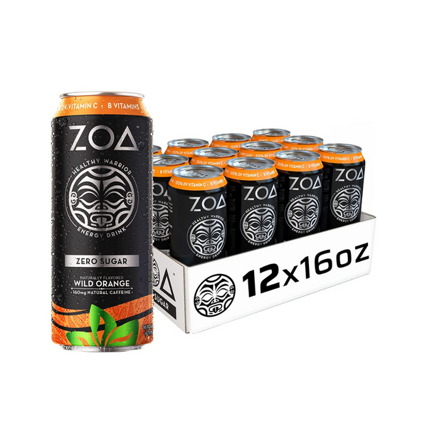 Bebida energética ZOA Zero Sugar, naranja silvestre, 16 oz. (Paquete de 12)