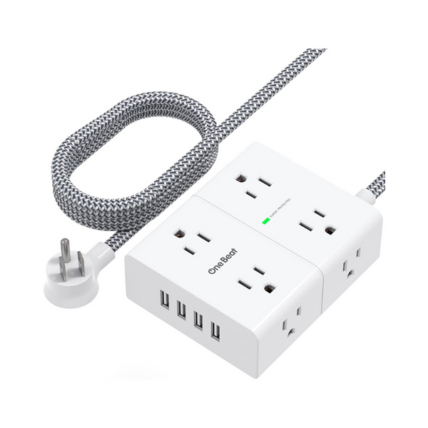 Protector contra sobretensiones para regleta con USB, 8 salidas y 4 puertos de carga USB