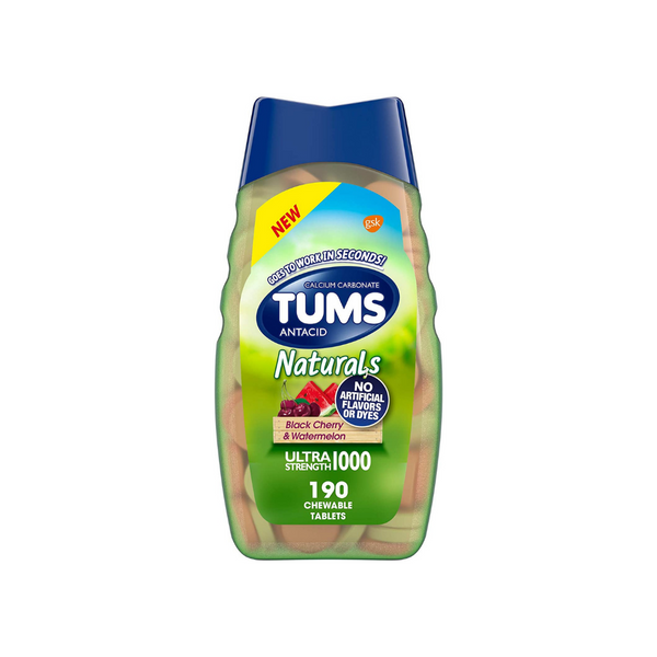 190 Tums Naturals Ultra Strength Antacid Chews for Heartburn Relief