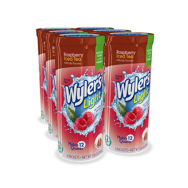 6 Canisters Of Wyler’s Light Raspberry Iced Tea Drink Mix