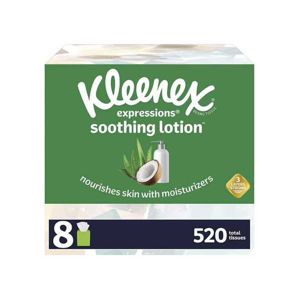 8 Boxes Of 65 Kleenex Soothing Lotion Facial Tissues